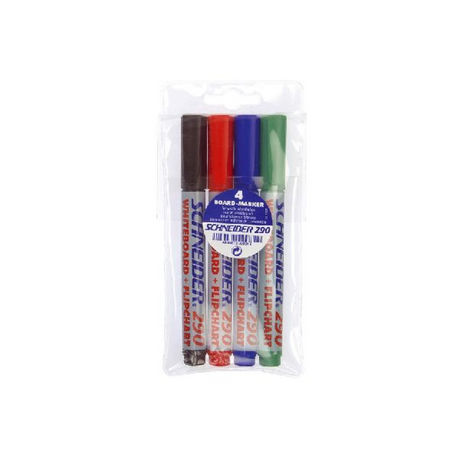 Schneider Schreibgeräte Schneider Whiteboard-Marker – Maxx 290 – runde Spitze – 4 Stück – für Whiteboard und Flipchart – S-129094