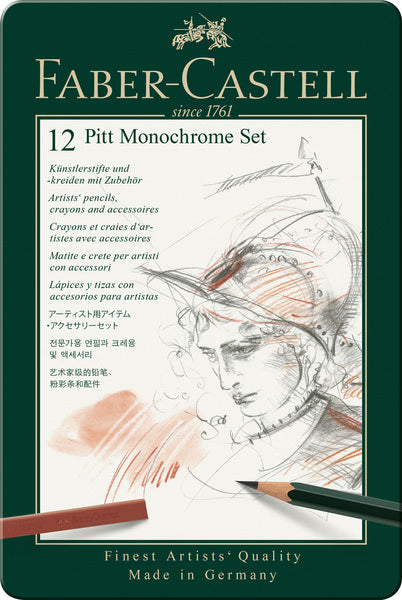 Faber-Castell FC-112975 Pitt Monochrom-Set, Faber-Castell, 12-teilig, mittelgroß