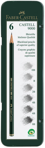 Faber Castell FC-119063 Bleistift 9000, Blechetui mit 6 Stück
