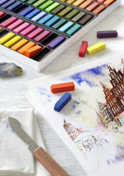 Halblanges Federmäppchen mit Pastellkreide von Faber Castell FC-128272 mit 72 Teilen