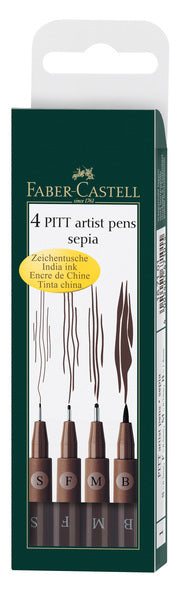 Faber-Castell Faber Castell Zeichenstift – Fineliner – Pitt Artist Pen – Sepia – 4-teilig – FC-167101
