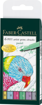 Faber Castell FC-167163 Zeichenstift, Faber-Castell Pitt Künstlerstift, Pinsel, Federmäppchen, 6 Stück, Pastell