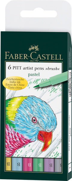 Faber Castell FC-167163 Zeichenstift, Faber-Castell Pitt Künstlerstift, Pinsel, Federmäppchen, 6 Stück, Pastell