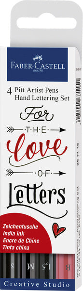 Faber Castell FC-267115 Zeichenstift Faber-Castell Pitt Artist Pen Hand Lettering 4-teiliges Federmäppchen Schwarz