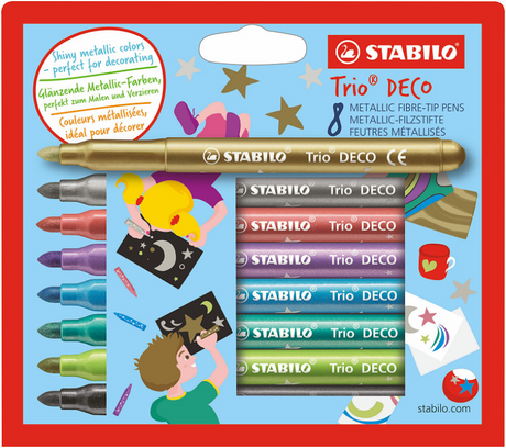 Stabilo Trio Deco – Metallic-Filzstift – mit extra dicker Spitze 3,0 mm – Etui mit 8 Farben