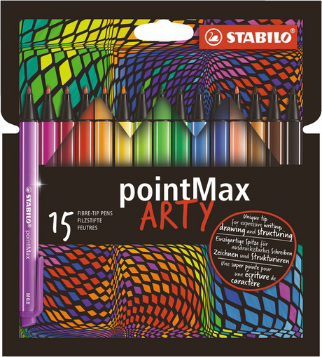 Stabilo pointmax – Hardtip Fineliner 0,8 mm – künstlerisches Etui mit 15 Farben