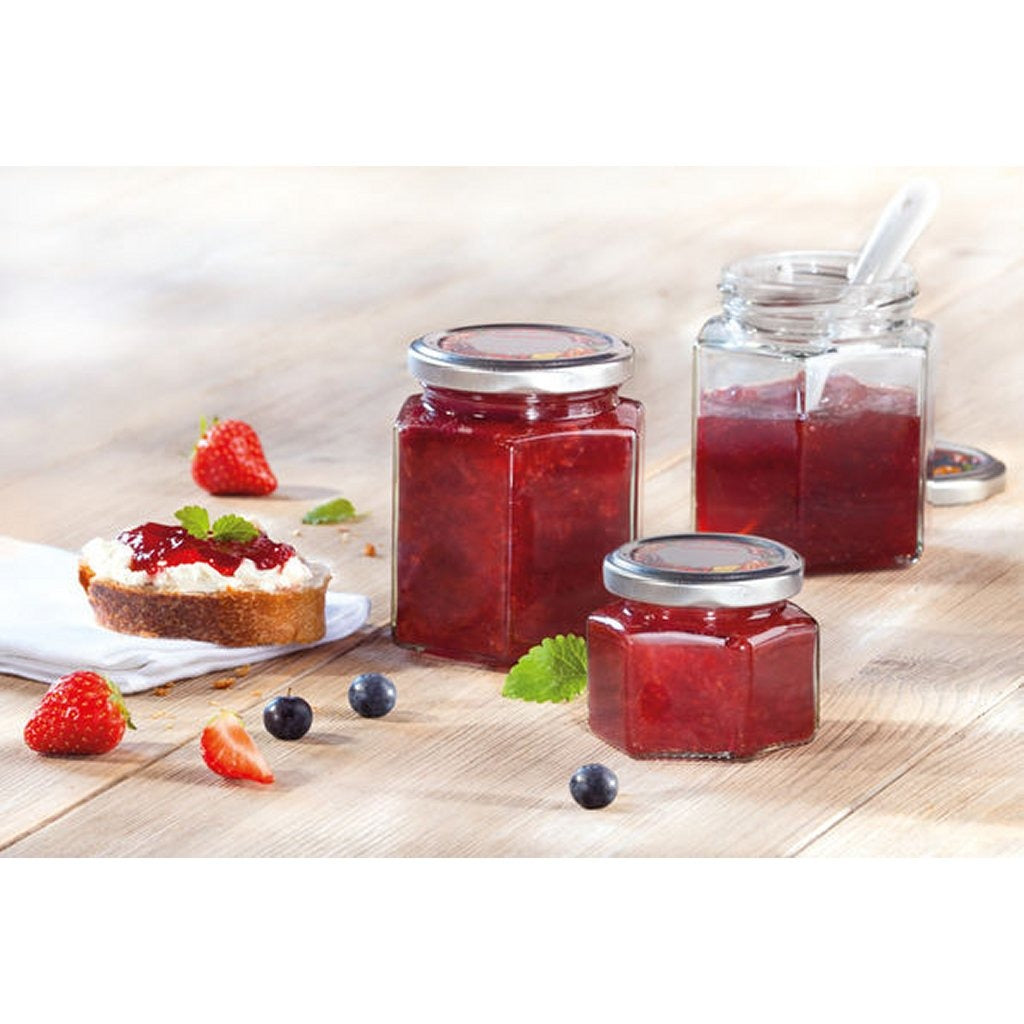 Leifheit 3209 Marmeladenglas sechseckig 106 ml Glas silber