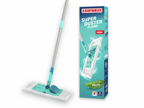 Leifheit Super Duster Bodenreiniger – 33 cm – Starter-Set Bodenwischer mit Staubtuch – 100-fach waschbar