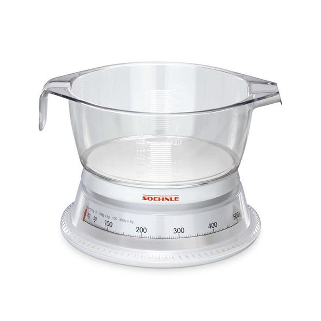 Soehnle Soehnle 65418 Vario Analoge Küchenwaage mit Messbecher, 0,5 l, weiß