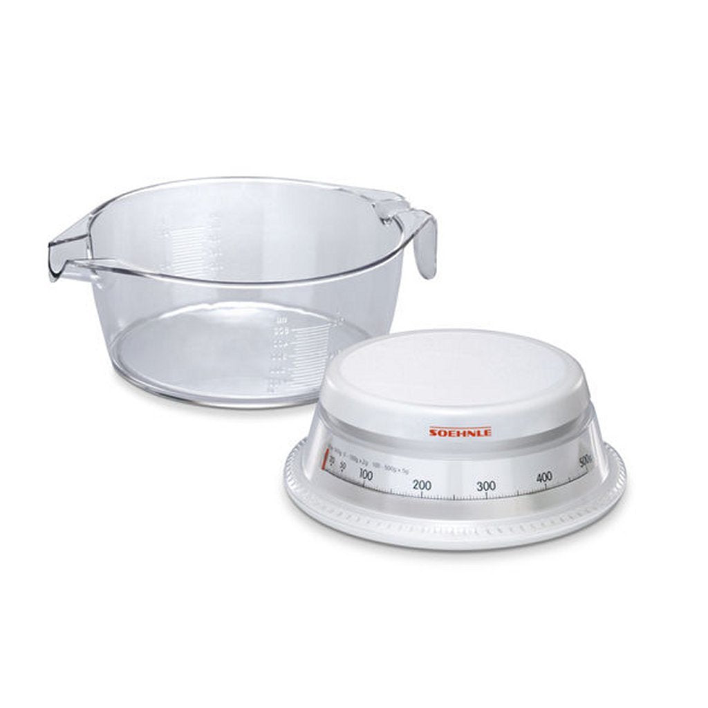 Soehnle Soehnle 65418 Vario Analoge Küchenwaage mit Messbecher, 0,5 l, weiß