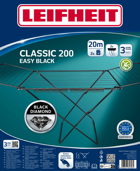 Leifheit Wäscheständer Classic 200 Easy Schwarz