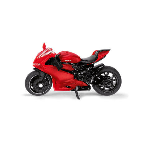 Siku 1601, Ducati Panigale 1299 Motorrad mit Klebeband und Verkehrsschild, schwarz, Metall-Kunststoff, Gummireifen