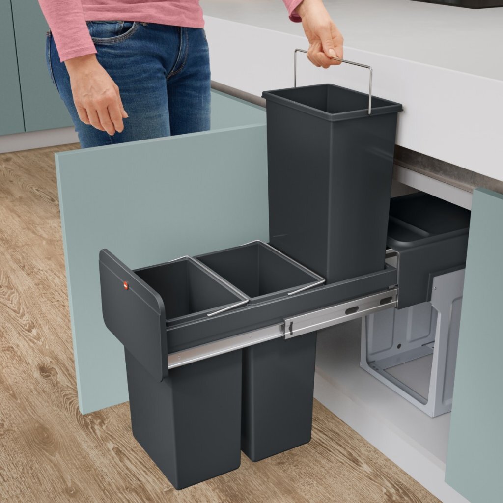 Hailo 0310-300 Ecoline Design Trio L eingebaute Abfall Biner 3x10L Schwarz
