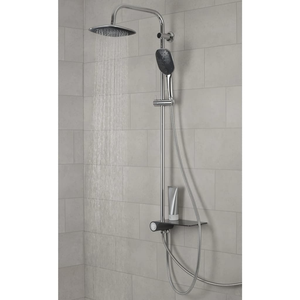 Schütte Regenduschset mit Seitenplateau Aquastar Chromfarbener Anthrazit