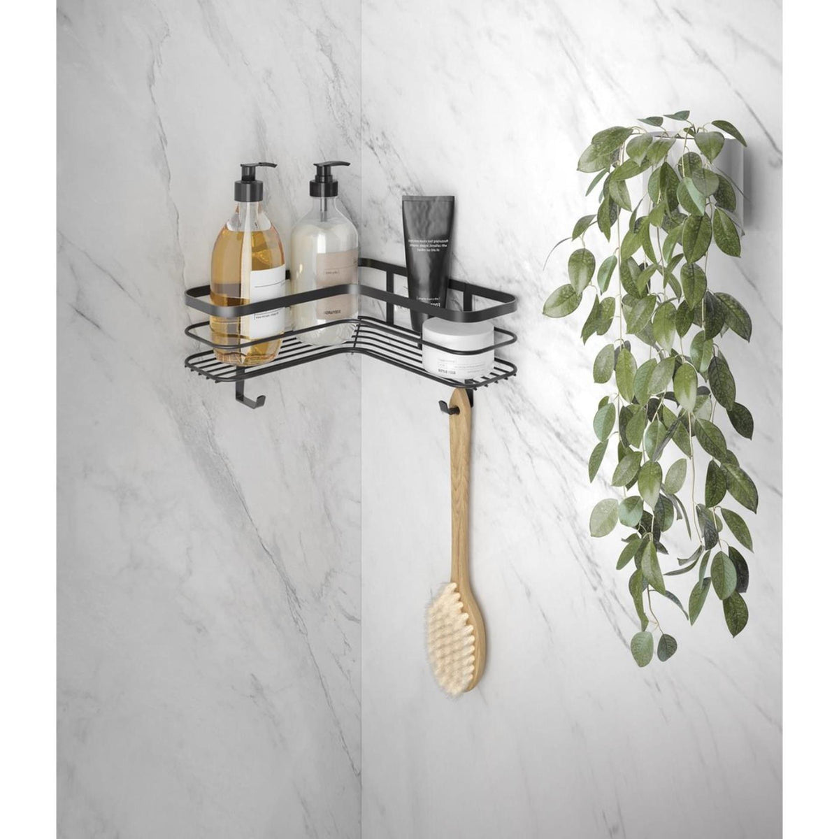 Metaltex Origin Lava Touch Dusch-Eckregal 25x25x13cm mattschwarz (Aufhängen ohne Bohren)