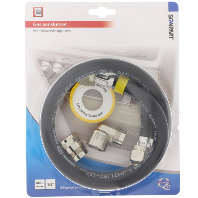 Scanpart Gasschlauch-Anschlussset 100 Zentimeter – geeignet für freistehenden Gasherd – nl
