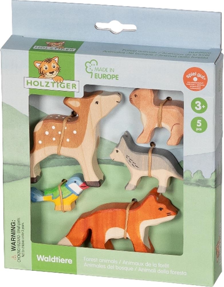 Holztiger Waldtiere. 5 Stück. 3+