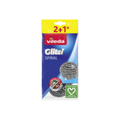 Vileda Glitzi Spiral Edelstahl-Serie – Edelstahl-Reinigungsschwamm – 3 Stück – langlebig
