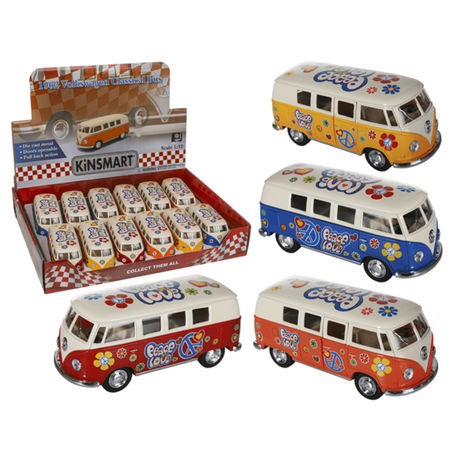 Volkswagen VW Modell T1 Autotransporter - Hippie-Stil - 12 cm - Rückziehmotor