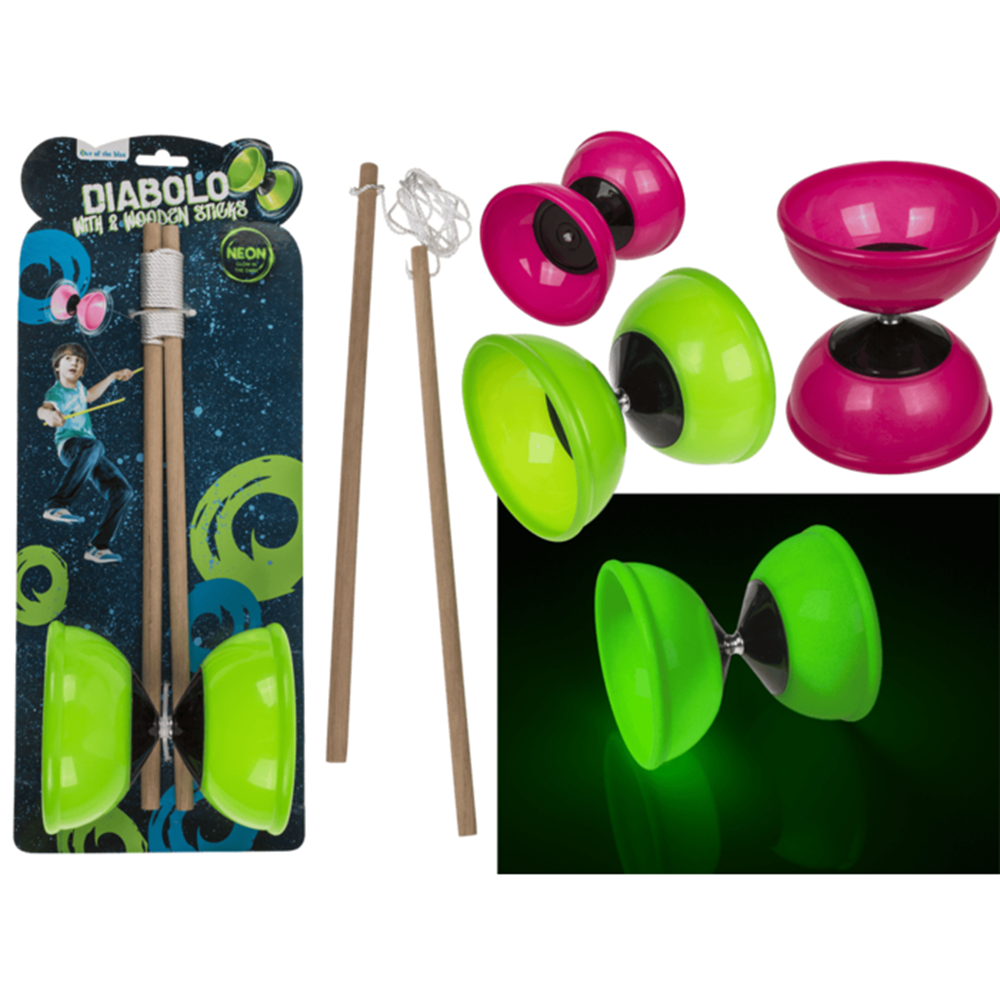 Diabolo mit 2 Stäbchen, leuchtet im Dunkeln.