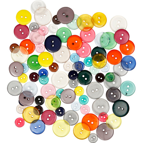 Creativ Firmenknöpfe, D 12+18+20 mm, verschiedene Farben, 50 gr, 100 Stück 1 Box