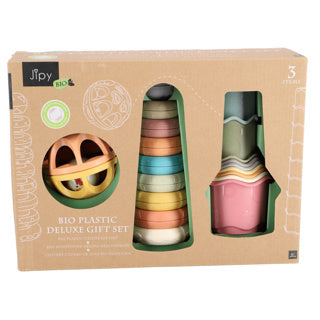 Jipy Biokunststoff – Badespielzeug-Stapelturm, Becher und Rasselball – Deluxe-Geschenkset