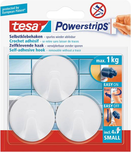 Tesa 1002615 - powerstr.small rund weiß | 6 Stück