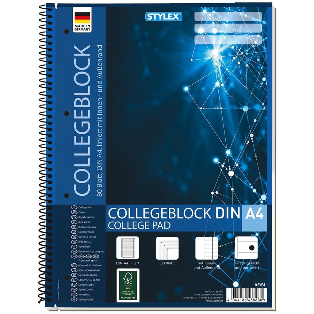 Stylex A4-Vorlesungsblock mit Linien, 80 Blatt