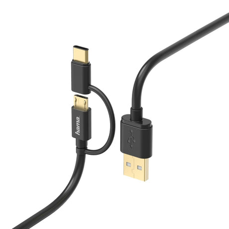 Hama 2in1 Micro-USB-Kabel mit USB-Typ-C-Adapter 1 m Schwarz