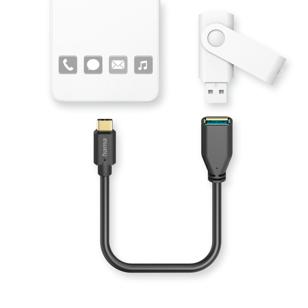 Hama USB-Adapterkabel OTG USB-C-Stecker – USB-A-Anschluss 15 cm schwarz