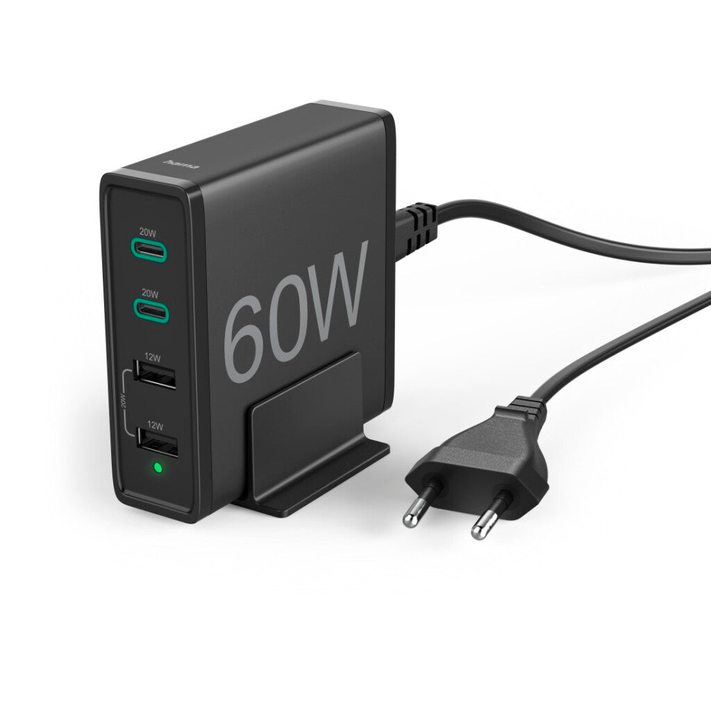 Hama Schnellladegerät 4 Ports 2x USB-C PD QC 2x USB-A 60 W Schwarz
