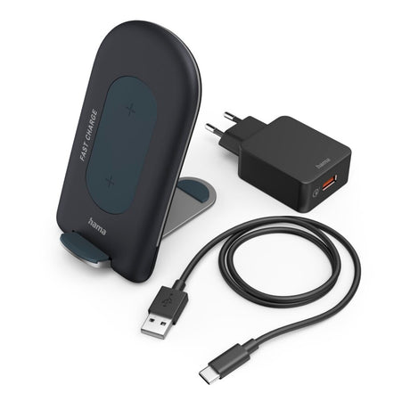 Hama kabelloses Ladegerät-Set Qi-FC15s, kabellose Smartphone-Ladestation mit 15 W, Größe