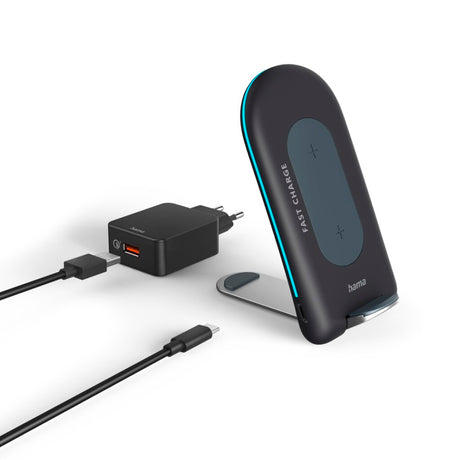 Hama kabelloses Ladegerät-Set Qi-FC15s, kabellose Smartphone-Ladestation mit 15 W, Größe