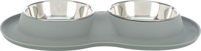 Trixie Food Bowl Wasserbehälter Doppel Silikon Edelstahl grau