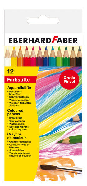 Eberhard Faber EF-516012 Aquarellstift-Kartonetui mit 12 Stück und Pinsel