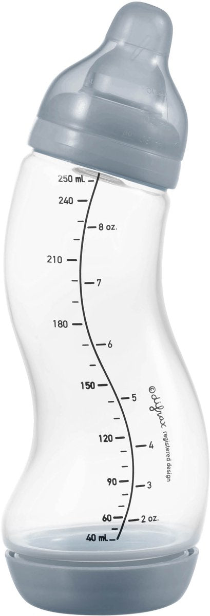 Difrax Babyflasche Natural – 250 ml – Grau – 1 Stück – S-Flasche – Anti-Kolik