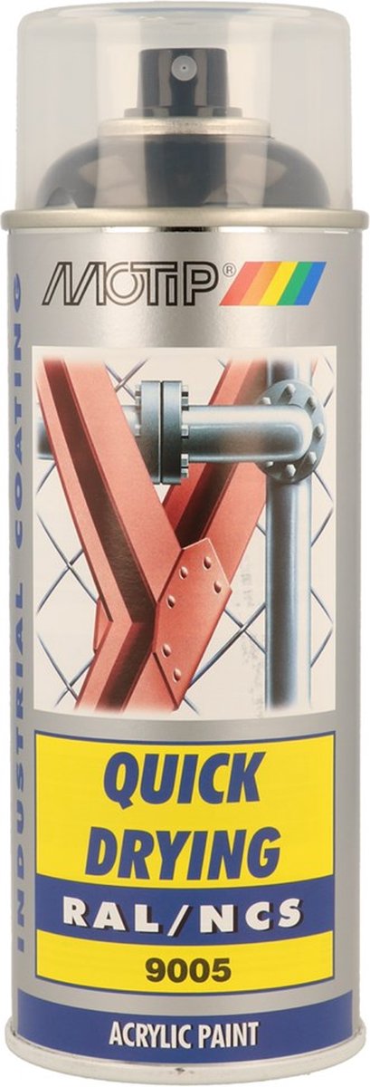 Motip Industrie-Acryllack Hochglanz RAL 9005 Tiefschwarz – 400 ml.