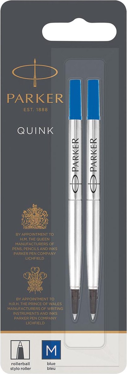 Parker Tintenroller – mittlere Spitze – blaue Quink-Tinte – 2 Stück