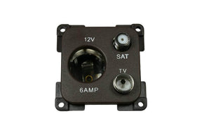 C-line 12 volt contactdoos met antenne en satelliet aansluiting bruin - verpakt