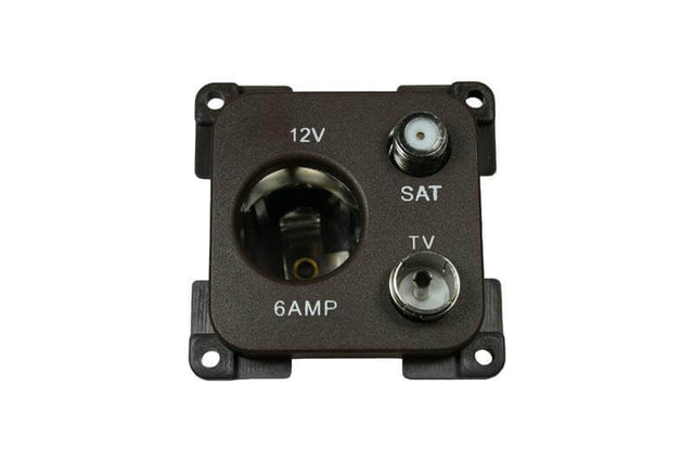 C-line 12 volt contactdoos met antenne en satelliet aansluiting bruin - verpakt