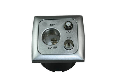 C-line 12 Volt Steckdose mit Antenne und Satellitenanschluss mit opalem Abdeckrahmen silber