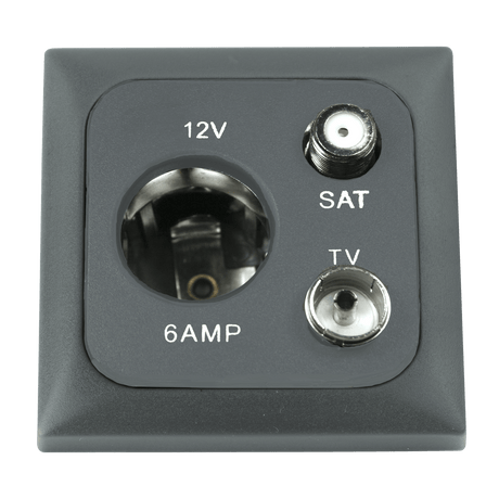 C-line 12 volt contactdoos met antenne en satelliet aansluiting met opal afdekraam antraciet - zonder verkoopverpakking