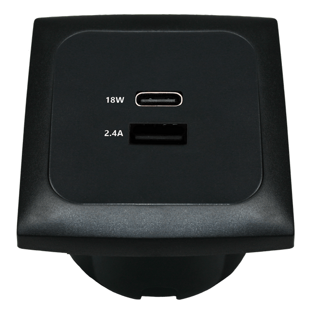 C-line usb laadcontactdoos met usb-a en usb-c met opal afdekraam zwart