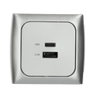 C-line USB-Ladesteckdose mit USB-A und USB-C mit opalem Abdeckrahmen silber - ohne Verkaufsverpackung