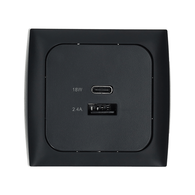 C-line usb laadcontactdoos met usb-a en usb-c met opal afdekraam antraciet