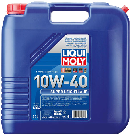 Liqui Moly-Motorenöl läuft super reibungslos. Super-Leichtlauföl 20 ltr.