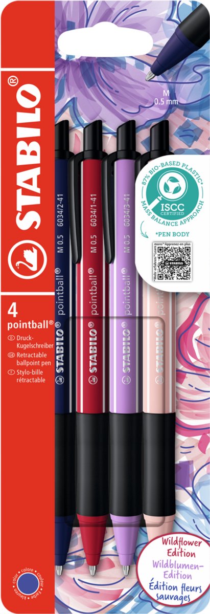 Stabilo pointball - Kugelschreiber - Naturfarben Wildblume - nachfüllbar - Etui mit 4 Farben