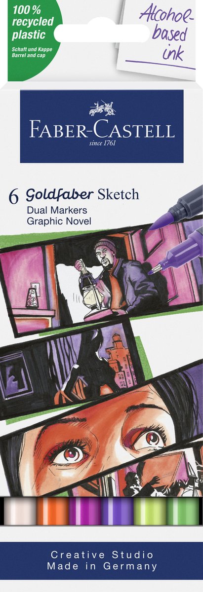 Faber-Castell Skizzenmarker – Goldfaber – Graphic Novel-Set – 6 Farben – Alkoholmarker – FC-164810