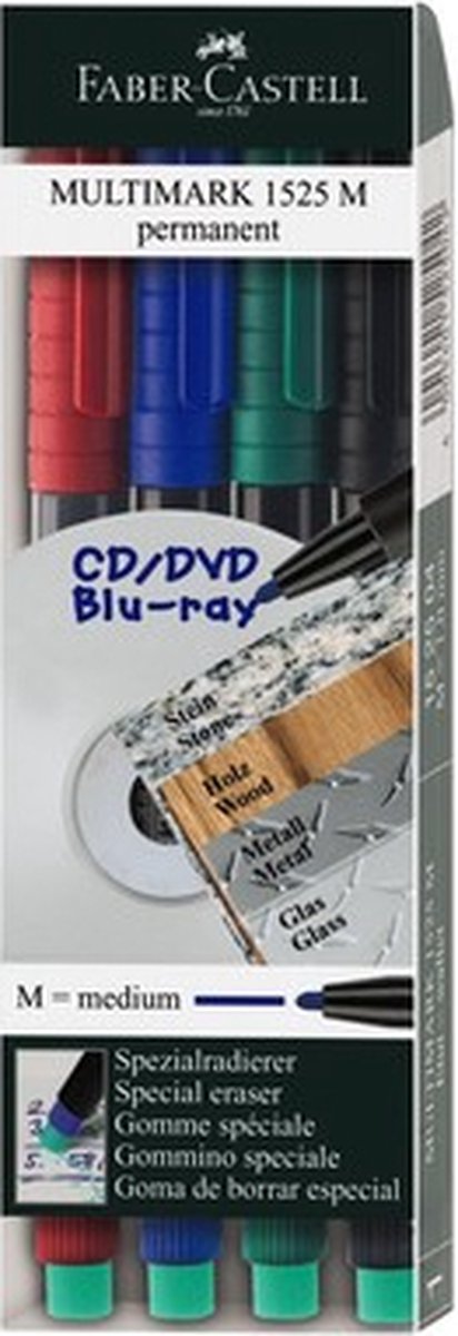 Faber-castell multimarker - permanent - m - 4 stuks - fc-152504