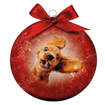 Plenty Gifts Weihnachtskugel, gefrostet, Crazy Dog, Rot